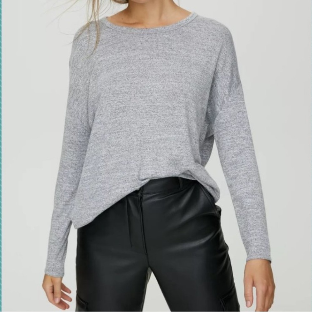 Aritzia Wilfred Free Heathered Mauve-Gray Oversized Arizona Long Sleeve T-Shirt